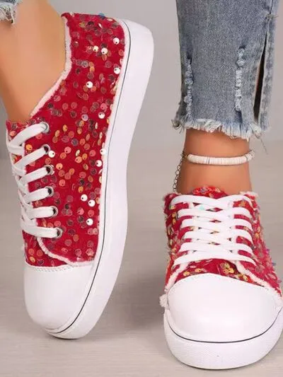 Sequin platte sneakers met ronde neus
