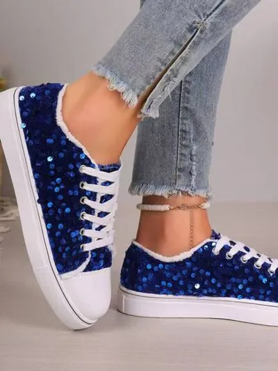 Sequin platte sneakers met ronde neus