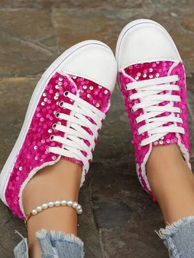 Sequin platte sneakers met ronde neus