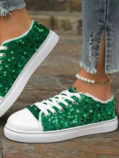 Sequin platte sneakers met ronde neus