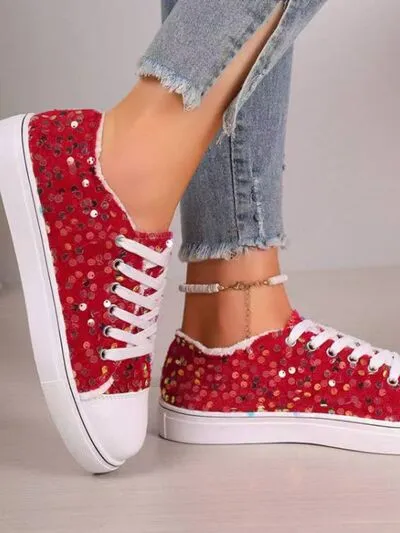 Sequin platte sneakers met ronde neus