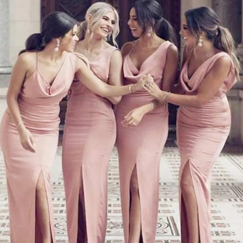 Sexy Pink Mermaid Side Slit Long Bridesmaid Dresses Online, WGY0331