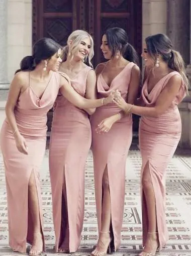Sexy Pink Mermaid Side Slit Long Bridesmaid Dresses Online, WGY0331