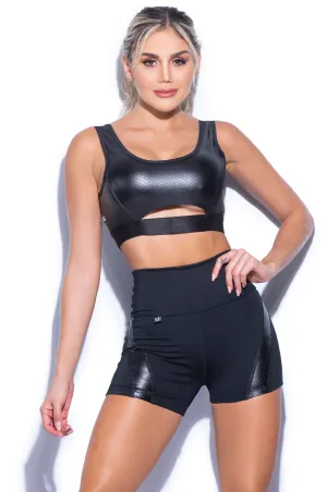 Short NEO Collection Abdomen control Leather Effect Black