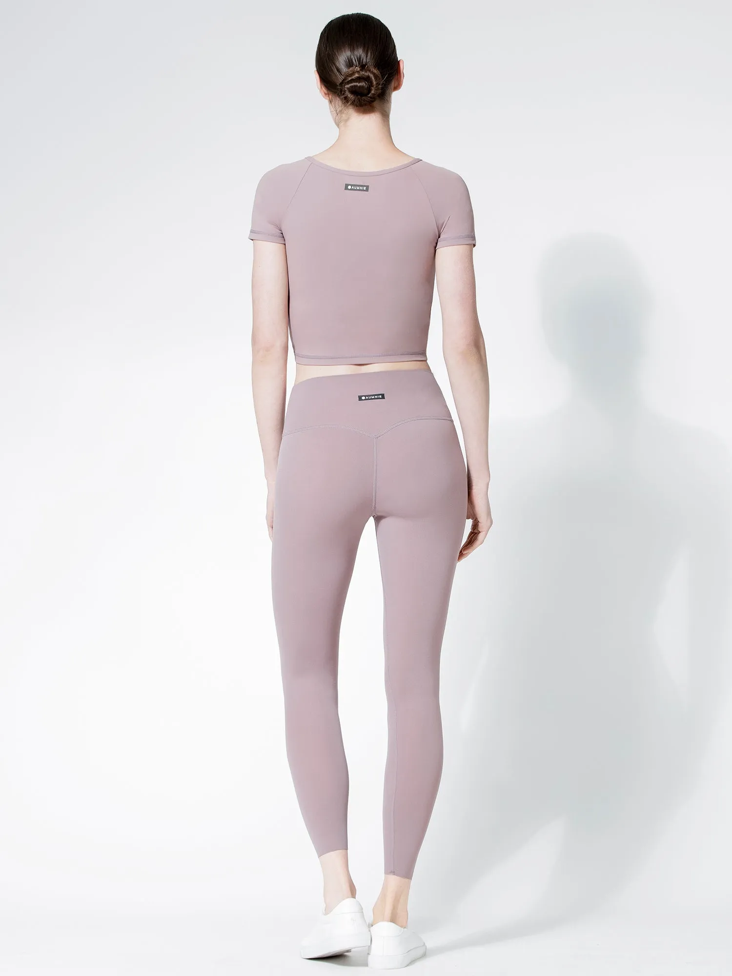 SHORT SLEEVE NUDE FRONT WRAP TEE, ASH MAUVE