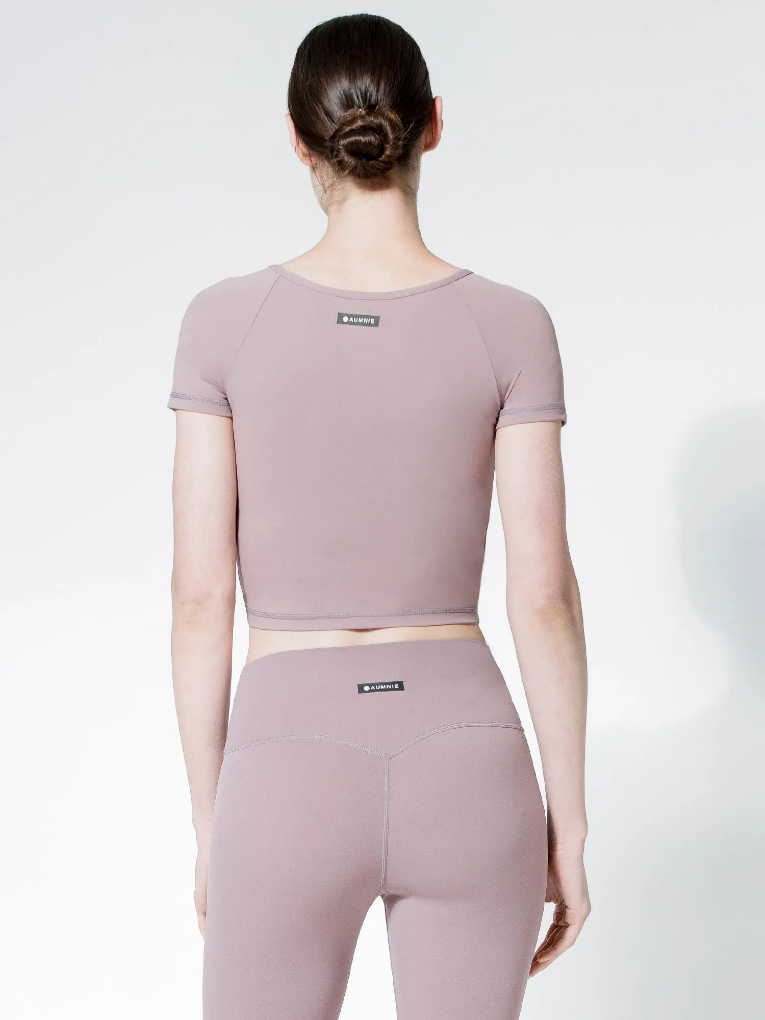 SHORT SLEEVE NUDE FRONT WRAP TEE, ASH MAUVE