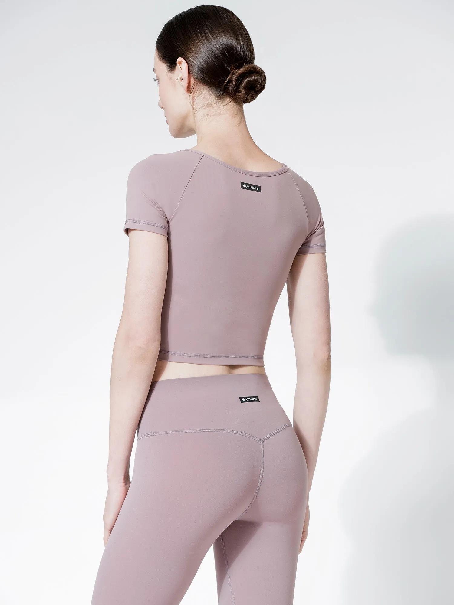 SHORT SLEEVE NUDE FRONT WRAP TEE, ASH MAUVE