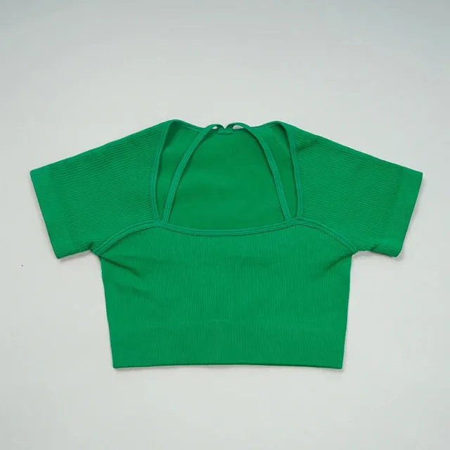 Short Sleeve Seamless Crop Top for Women - Yoga Shirts