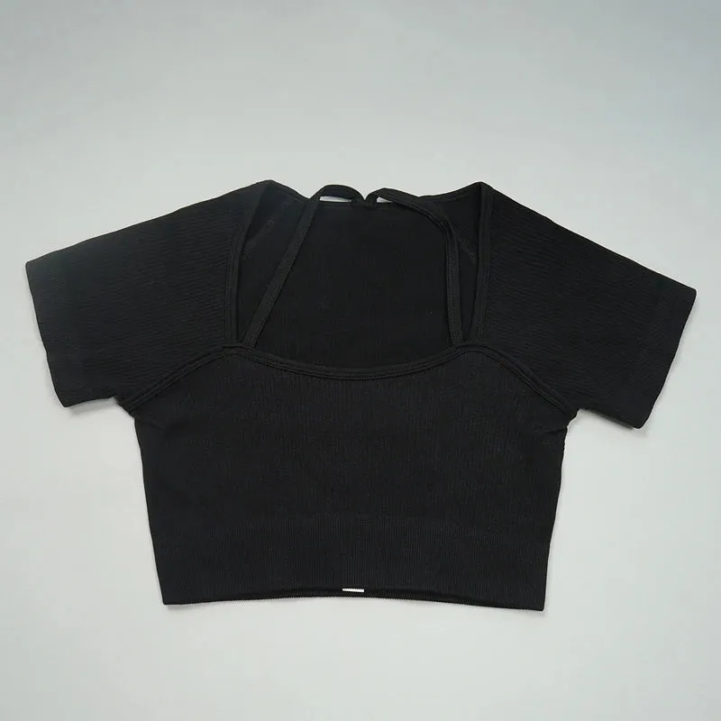 Short Sleeve Seamless Crop Top for Women - Yoga Shirts