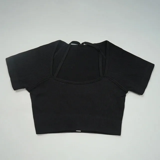 Short Sleeve Seamless Crop Top for Women - Yoga Shirts