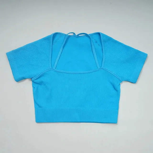Short Sleeve Seamless Crop Top for Women - Yoga Shirts