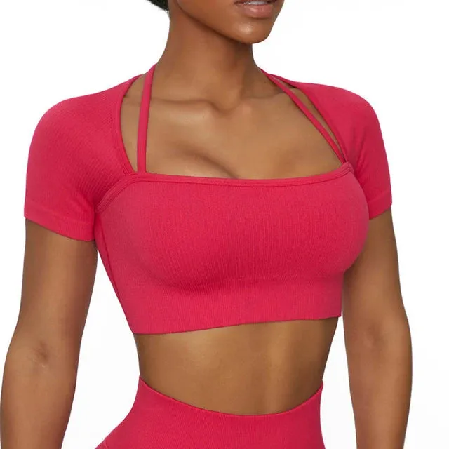 Short Sleeve Seamless Crop Top for Women - Yoga Shirts