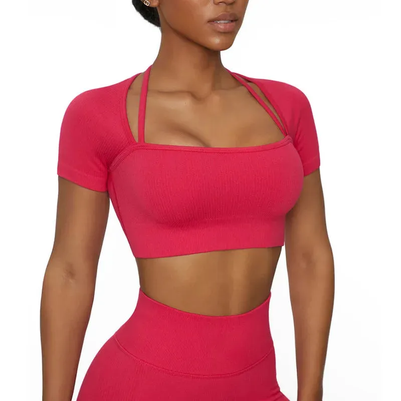 Short Sleeve Seamless Crop Top for Women - Yoga Shirts