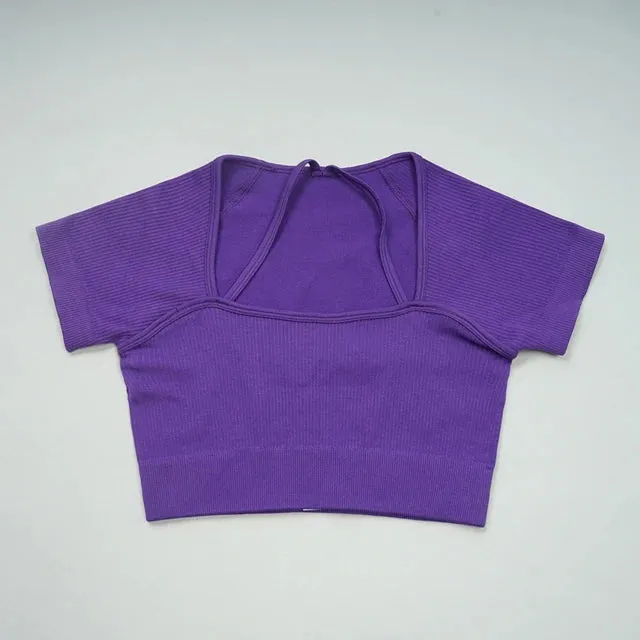 Short Sleeve Seamless Crop Top for Women - Yoga Shirts