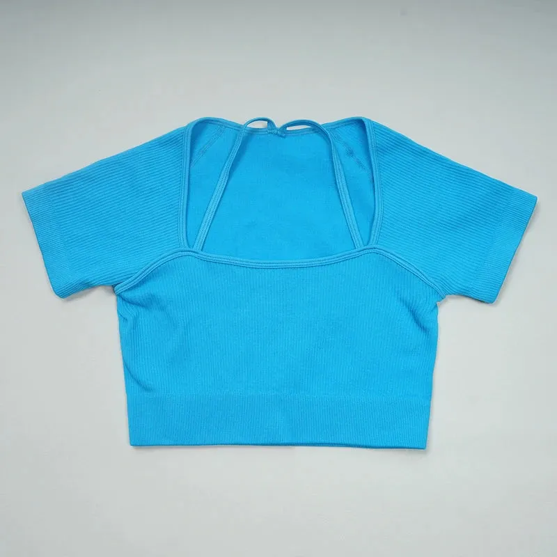 Short Sleeve Seamless Crop Top for Women - Yoga Shirts