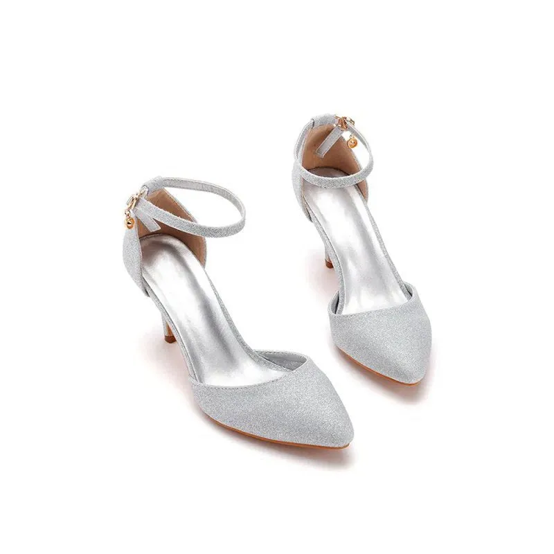 Simple Glitter Pointed Toe Stiletto Ankle-strap High Heels