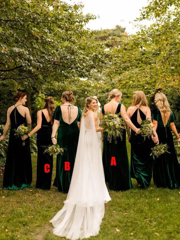 Simple Mermaid Mismatched Velvet Long Bridesmaid Dresses, BDS0153
