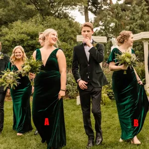 Simple Mermaid Mismatched Velvet Long Bridesmaid Dresses, BDS0153