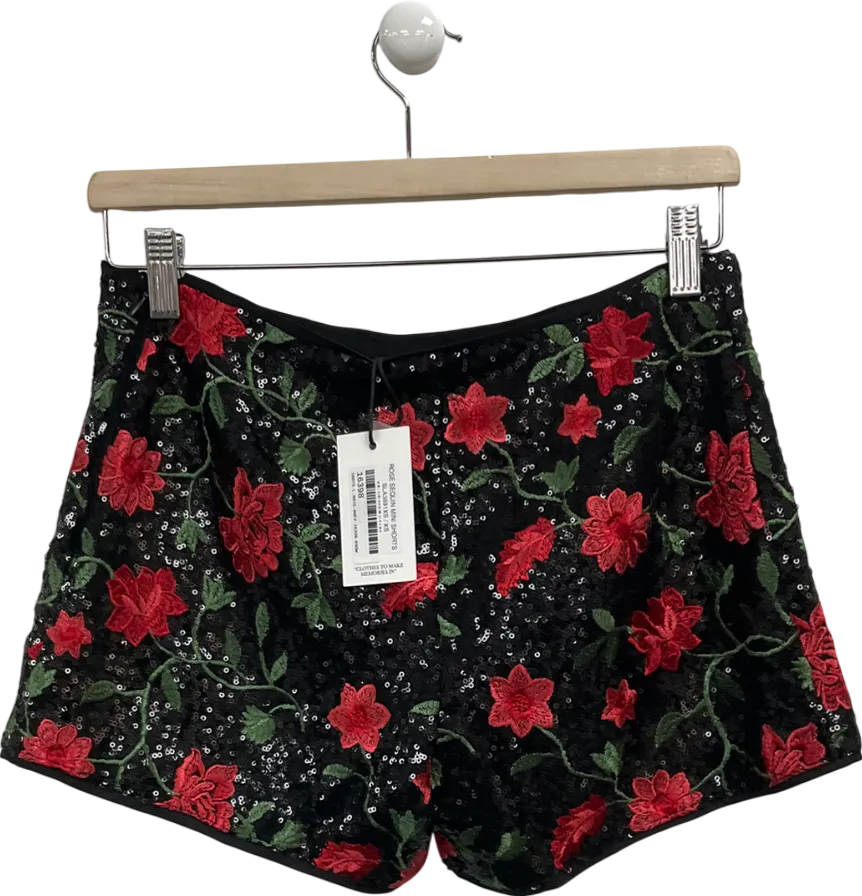 SLA the label Black Rose Sequin Mini Shorts UK XS