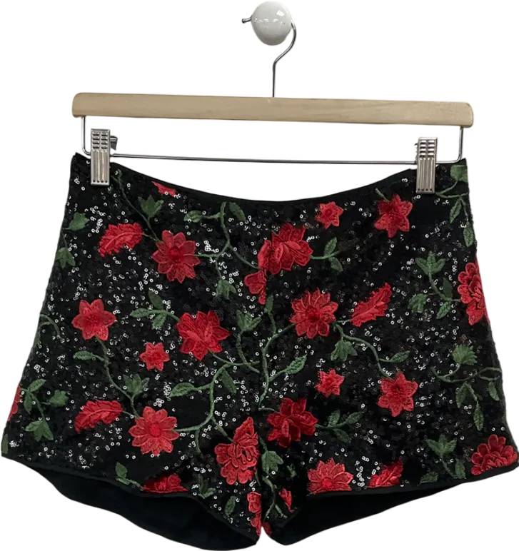 SLA the label Black Rose Sequin Mini Shorts UK XS