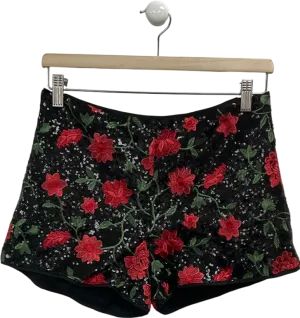 SLA the label Black Rose Sequin Mini Shorts UK XS