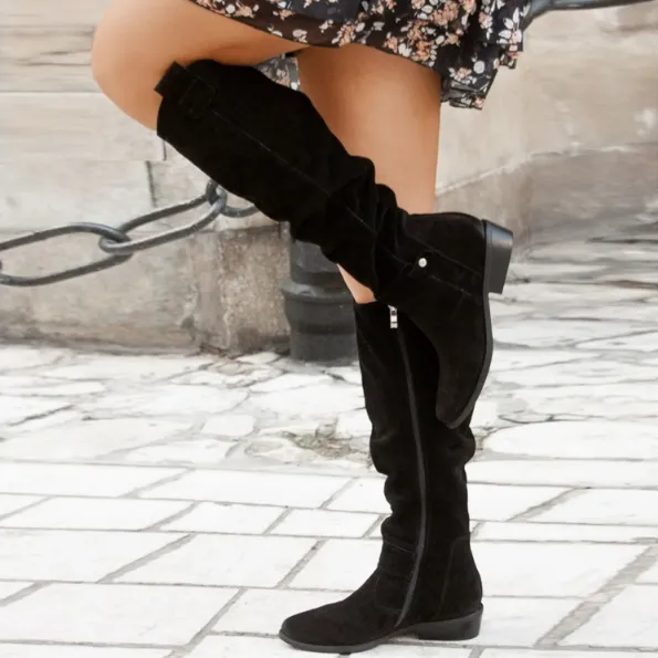 Slouchy Suede Knee-High Boots
