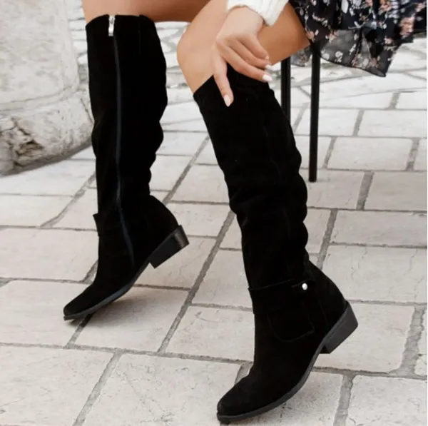 Slouchy Suede Knee-High Boots