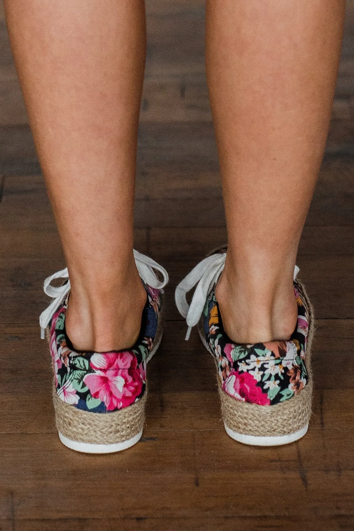 Soda Keana Floral Platform Sneakers- Black