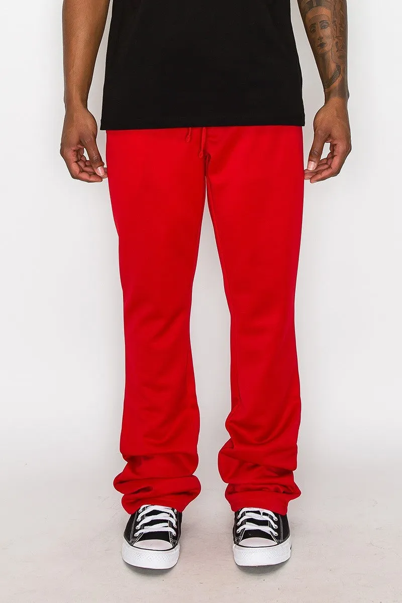 Solid Flare Stacked Track Pants, Red
