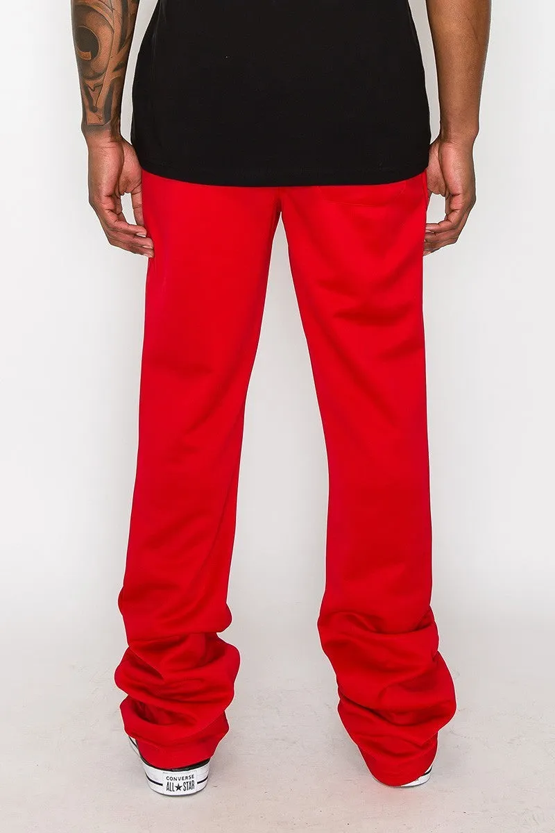 Solid Flare Stacked Track Pants, Red