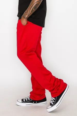 Solid Flare Stacked Track Pants, Red