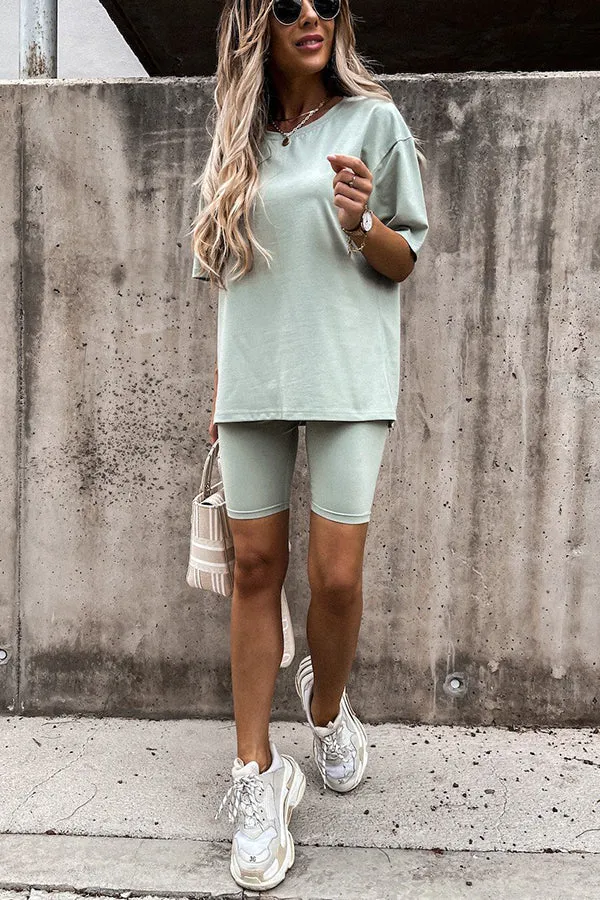 Solid Short Sleeve Short Set