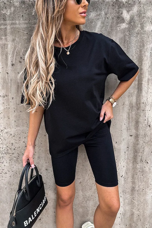 Solid Short Sleeve Short Set