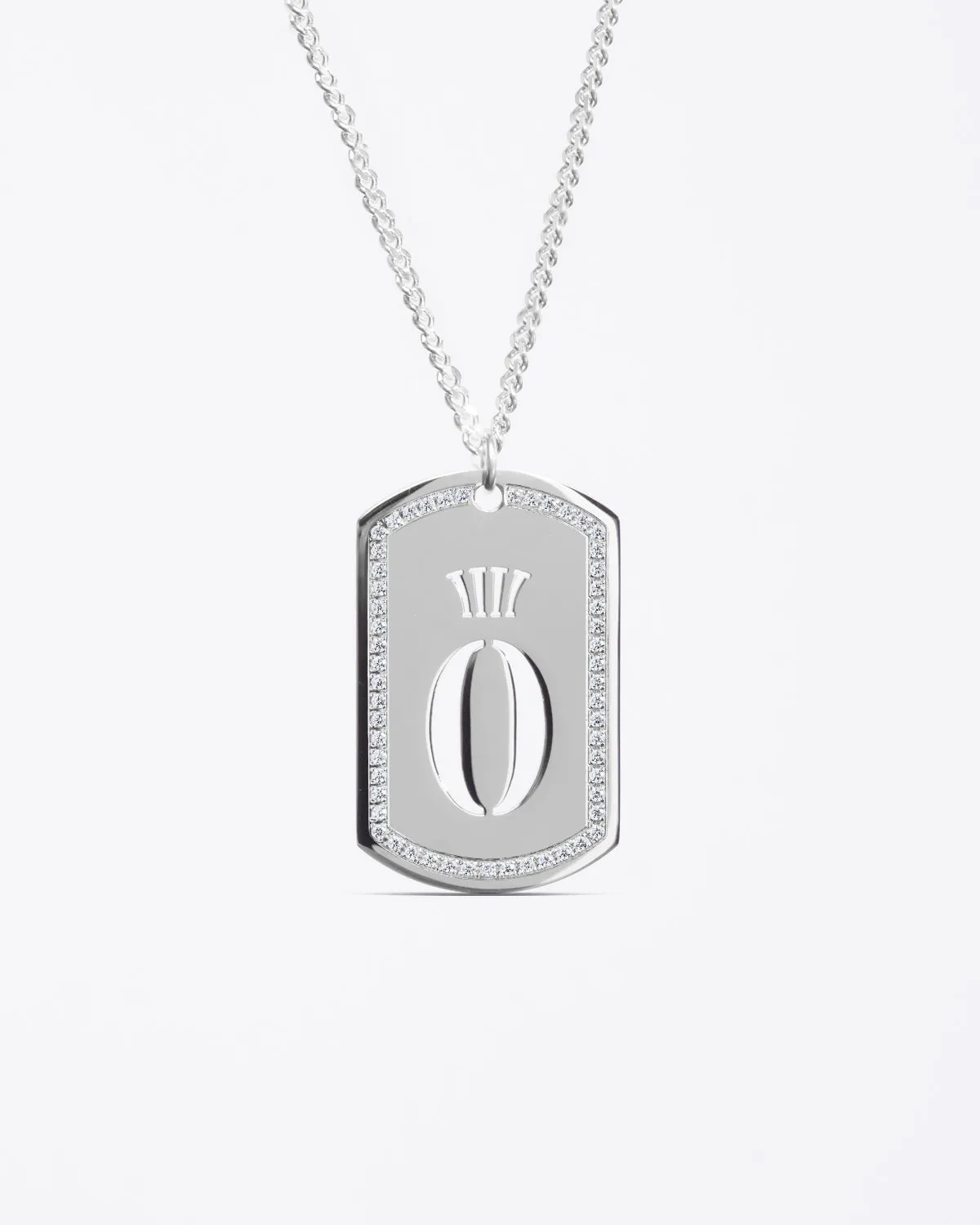Sterling Silver Dog Tag Diamond Necklace & Pendant