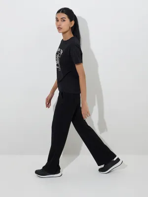Studiofit Black High-Rise Flared Track Pants