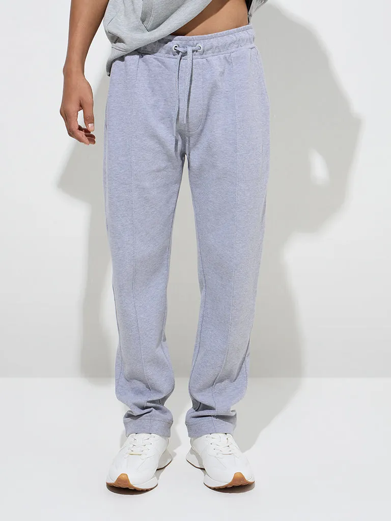 Studiofit Grey Relaxed-Fit Mid-Rise Cotton-Blend Track Pants