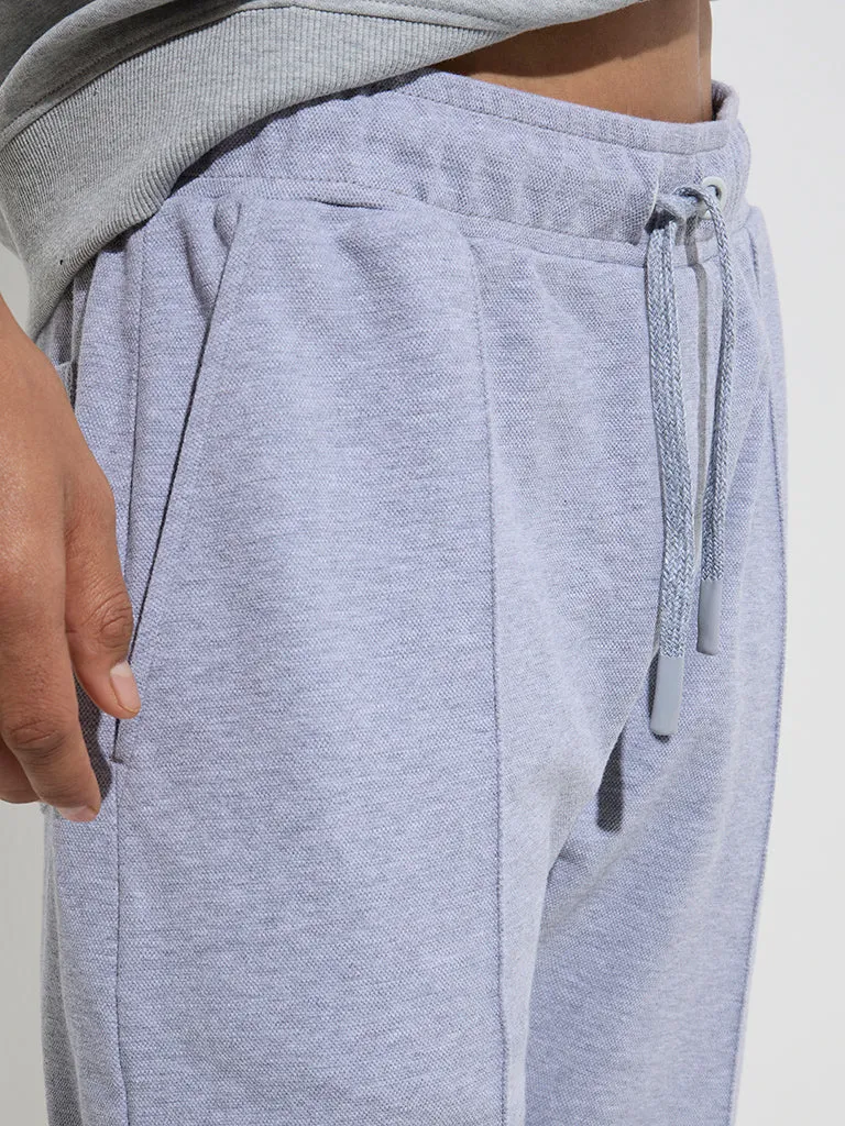 Studiofit Grey Relaxed-Fit Mid-Rise Cotton-Blend Track Pants