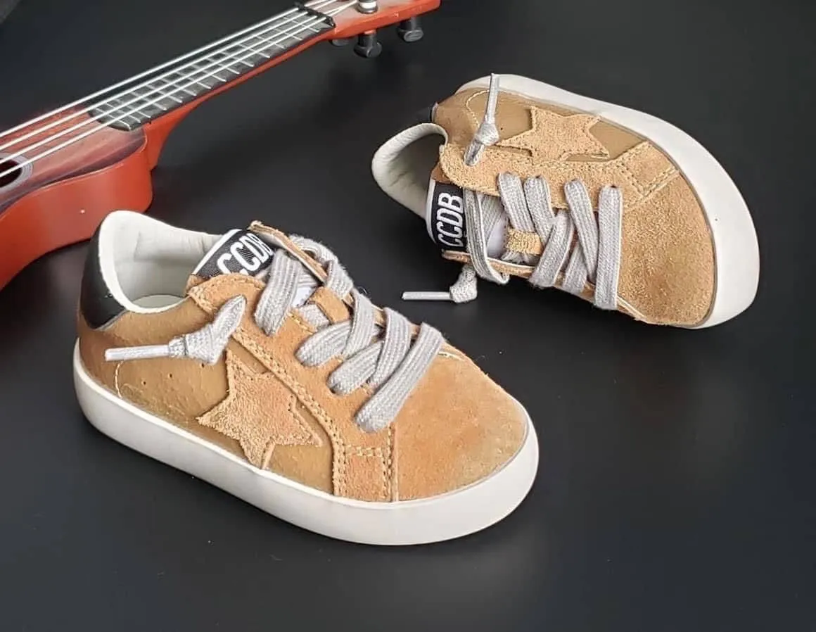 Tan Suede Leather Star Sneakers
