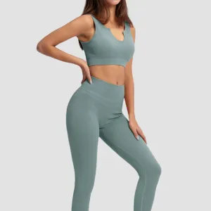 TEAL SET (Leggings   Vest) Ribbed Collection