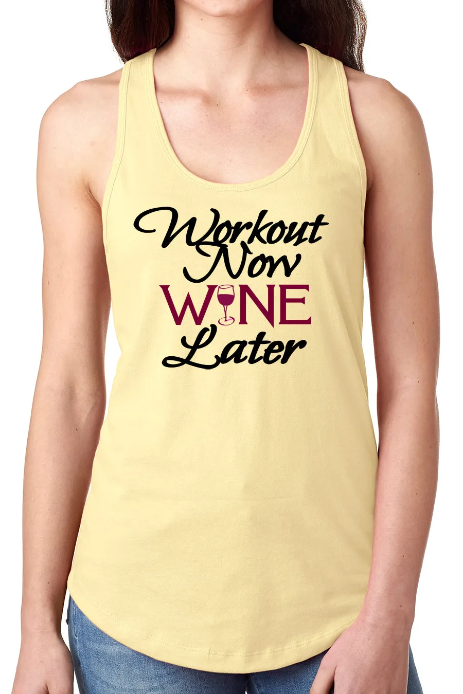Think Out Loud Apparel Workout Now Wine Later Funny Fitness Tank Top Exercise humor