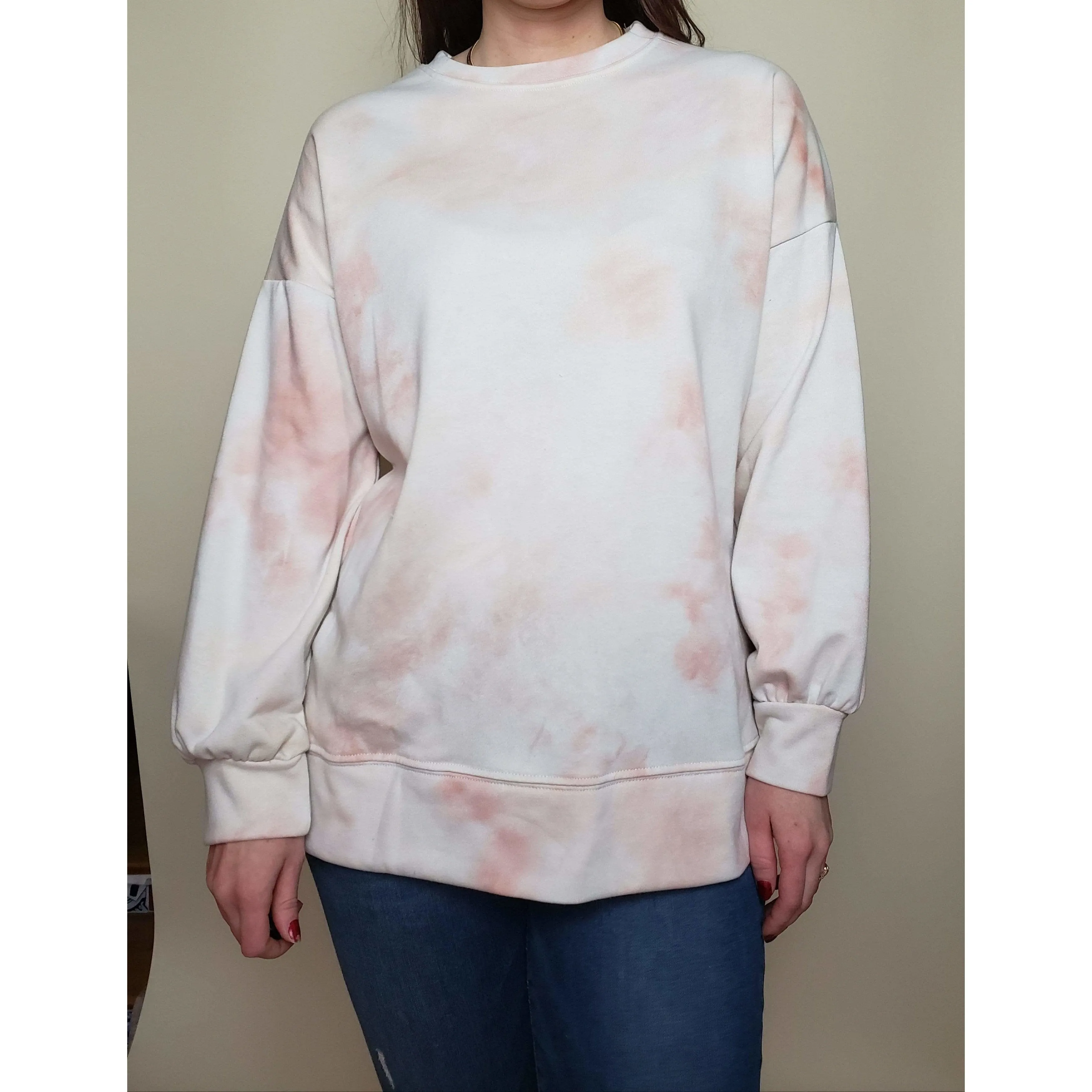 Tie Dye Cotton Sweatshirt - Peach/Cream
