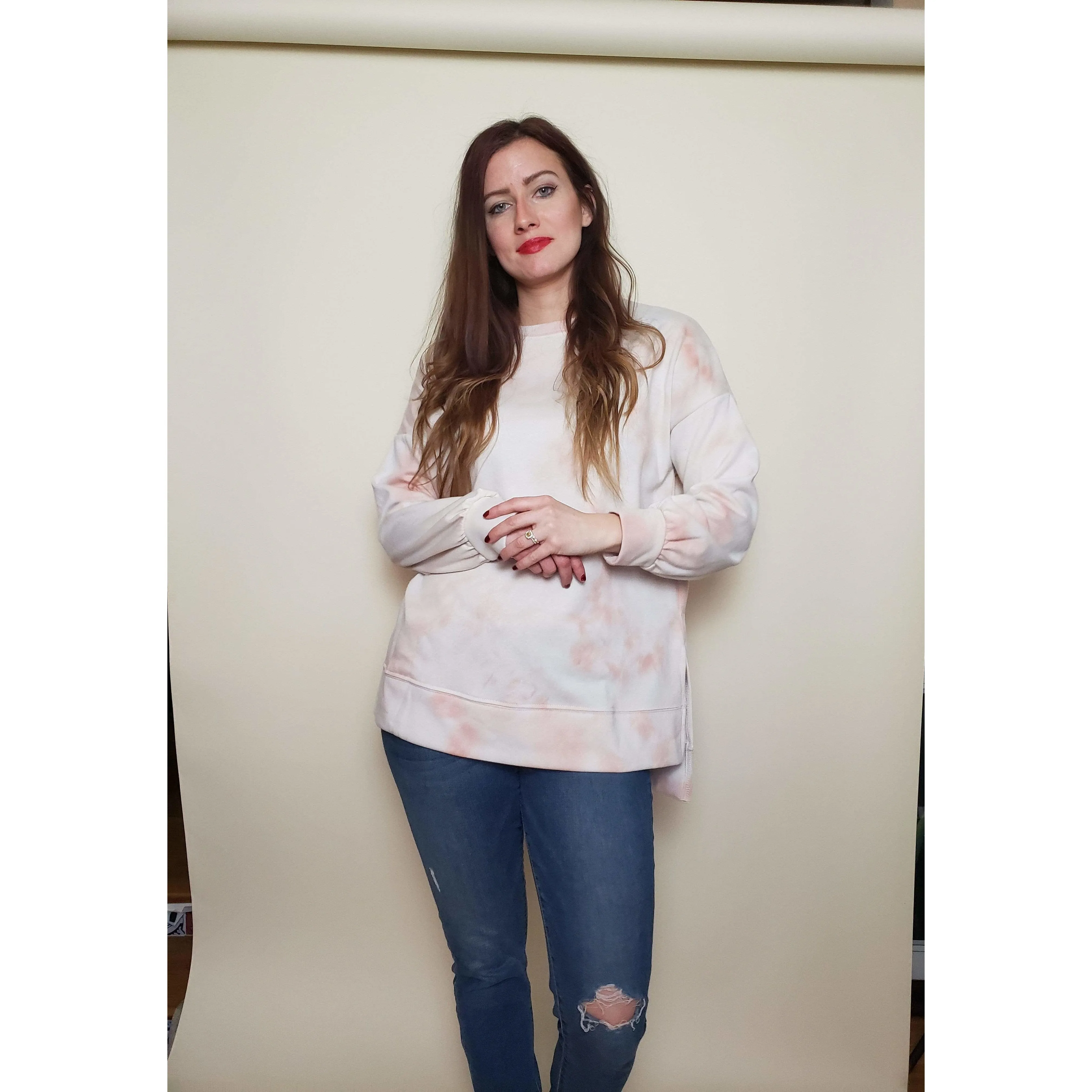 Tie Dye Cotton Sweatshirt - Peach/Cream