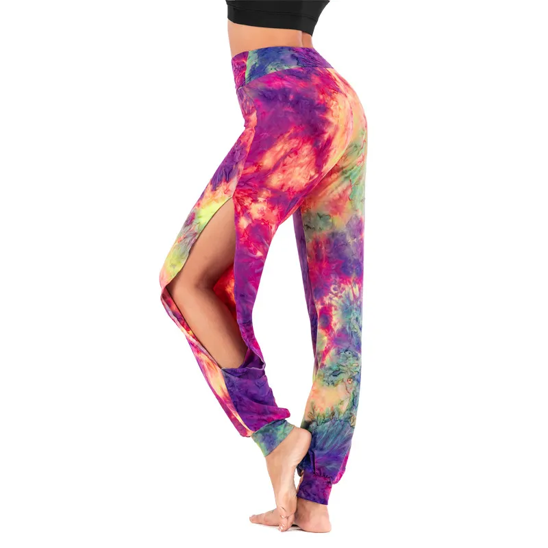 Tie Dye High Waist Yoga Pants with Side Slit