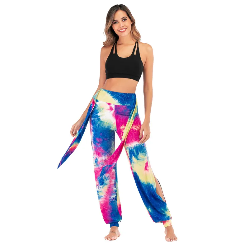 Tie Dye High Waist Yoga Pants with Side Slit