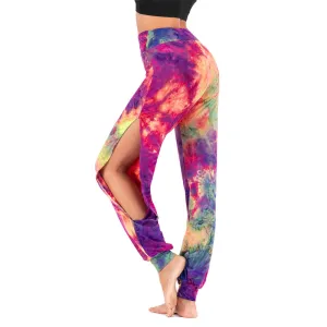 Tie Dye High Waist Yoga Pants with Side Slit