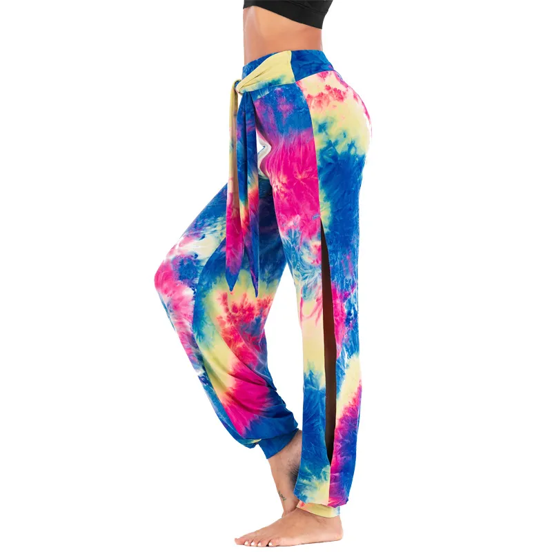 Tie Dye High Waist Yoga Pants with Side Slit