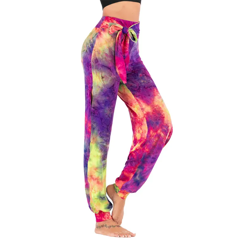Tie Dye High Waist Yoga Pants with Side Slit