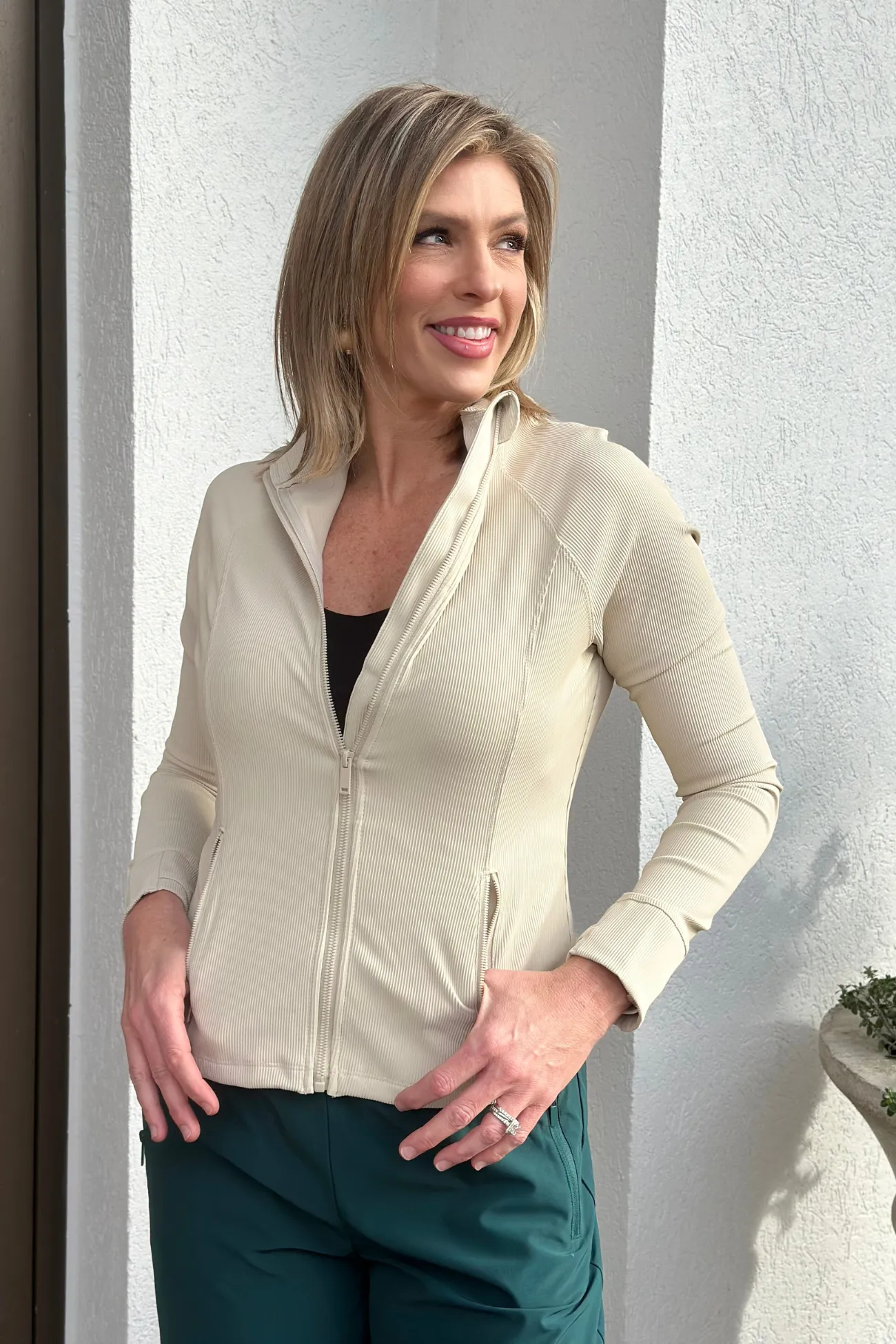 Tomlin Ribbed Full Zip Jacket-Seashell
