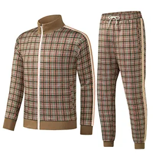 Track Jogging Suits for Men Set Running Sweatsuits 2 Piece Casual Tracksuits Joggers Outfits Workout Sports Jacket and Pants 2101 Brown S