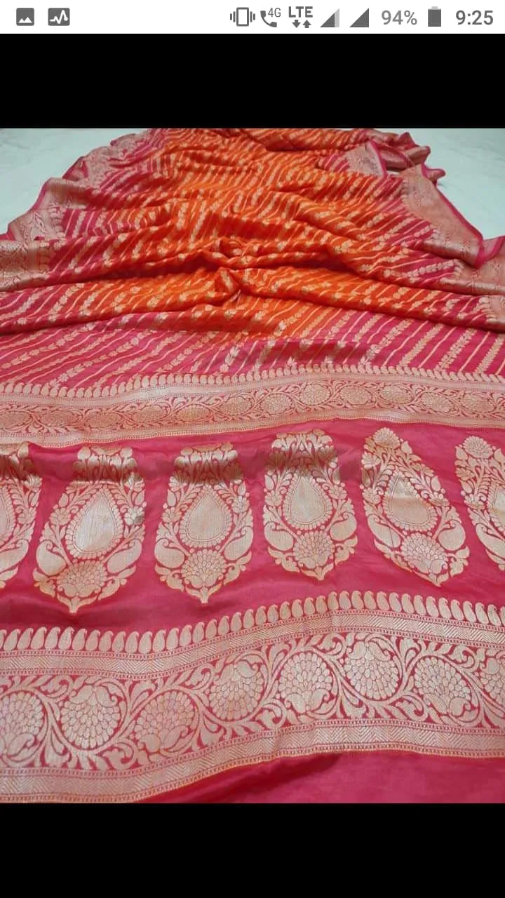 Traditional Print Red-Pink Banarasi Meenakari Saree